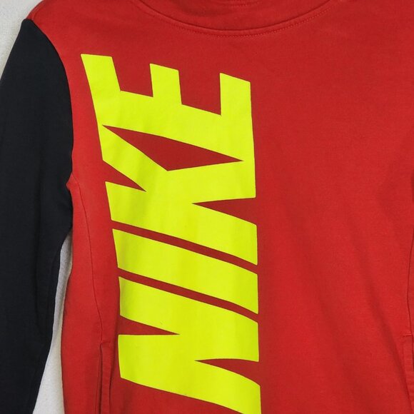 Nike Red Black LS Neon Yellow Logo Hooded Pull On Pocketed Cotton Poly Hoodie L - Picture 5 of 16